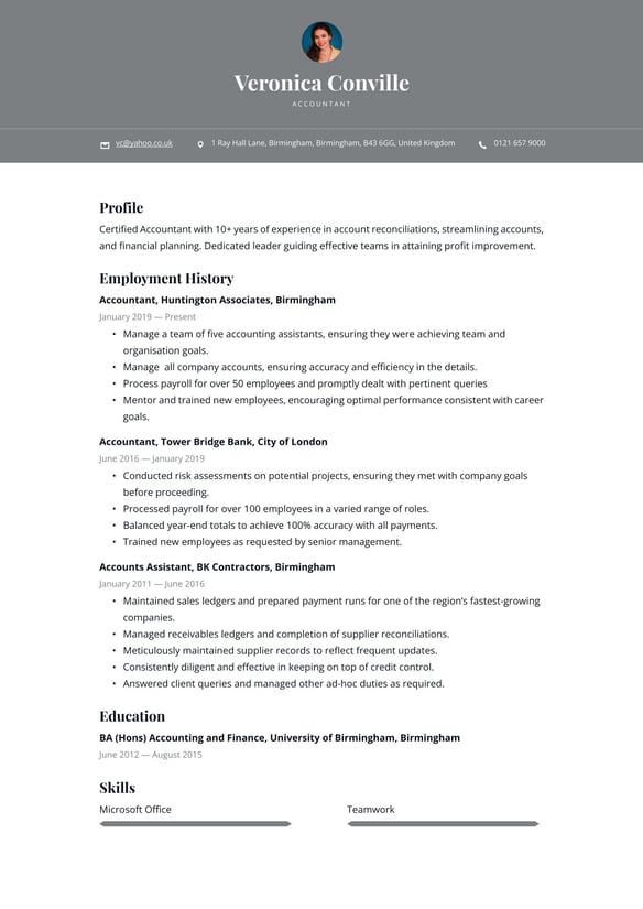 Accountant resume example