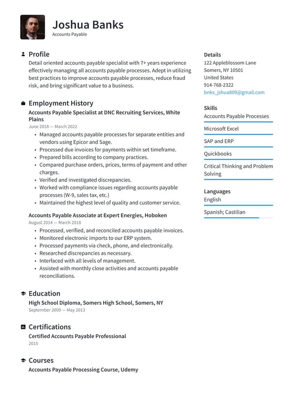 Accounts Payable resume example