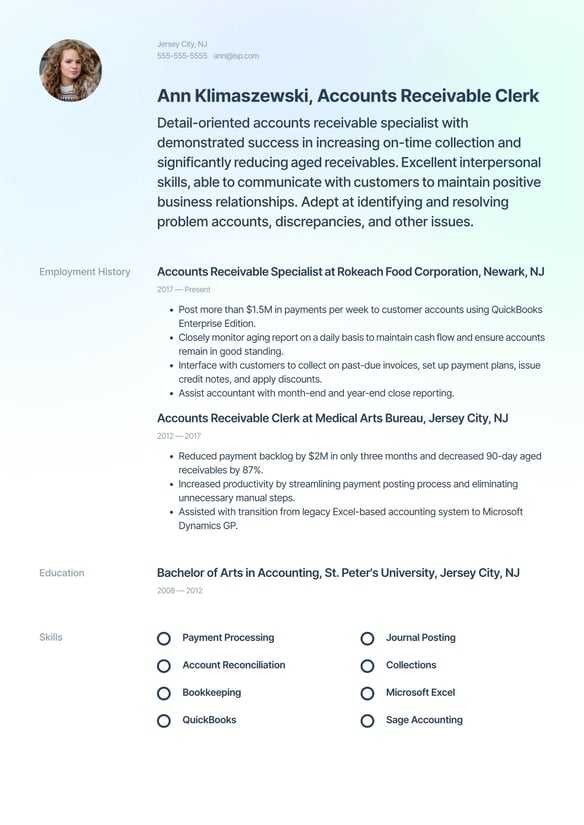 Accounts Receivable resume example