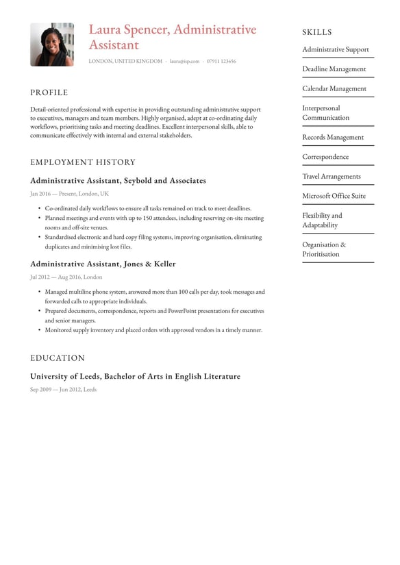 Administrative Assistant resume example