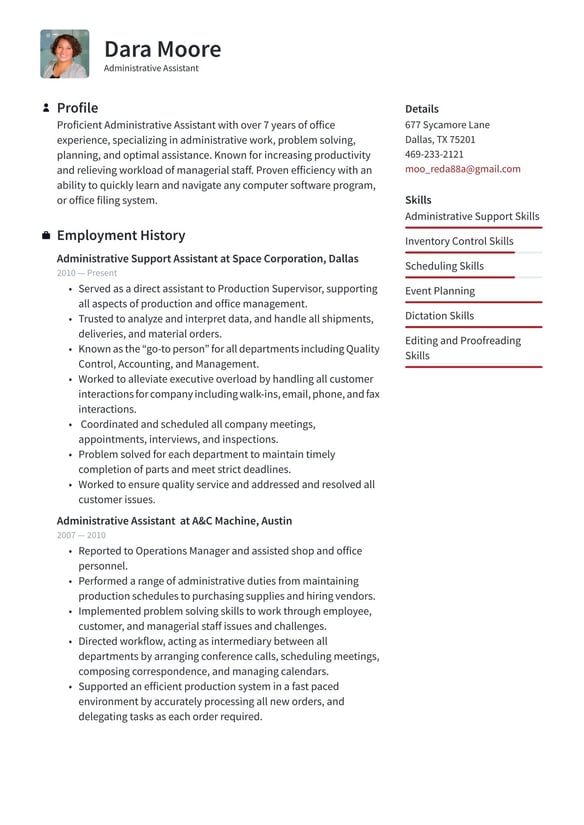 Administrative Assistant resume example