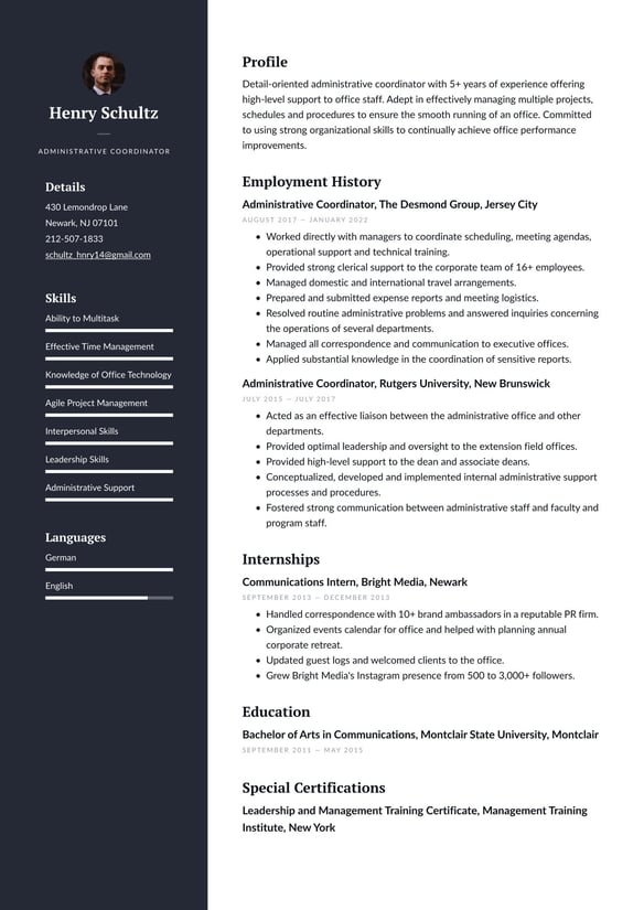 Administrative Coordinator resume example