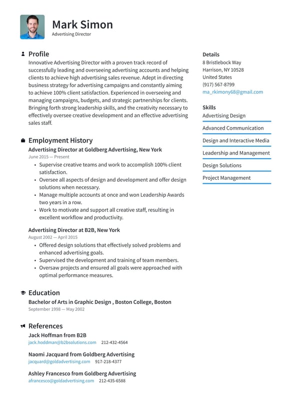 Advertising Director resume example