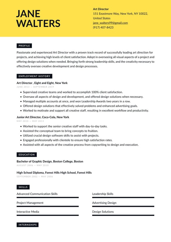 Art Director resume example