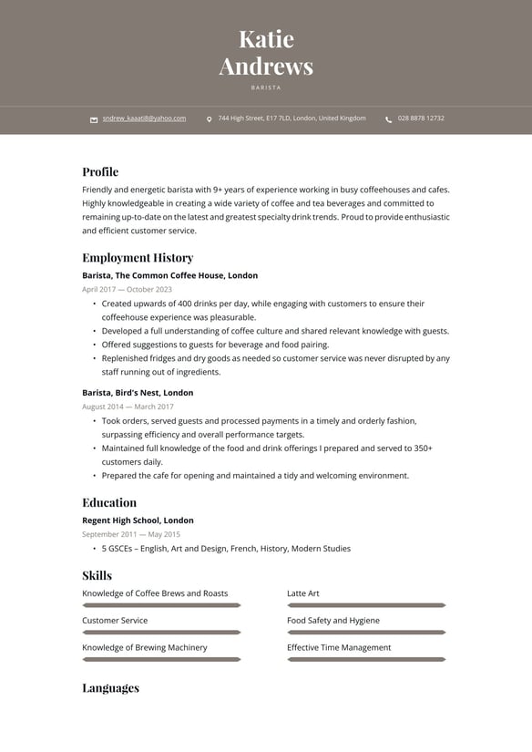 Barista resume example