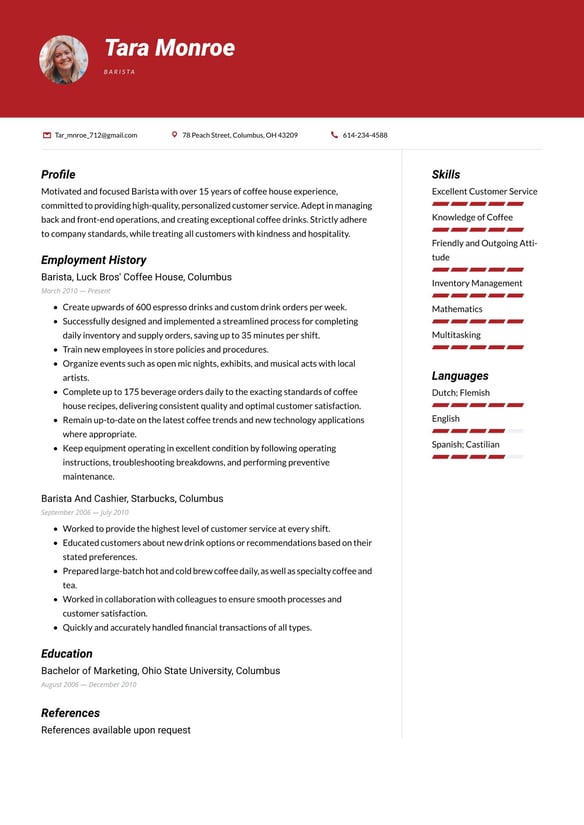 Barista resume example