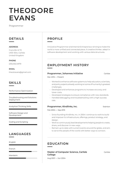 Google docs CV template Clean