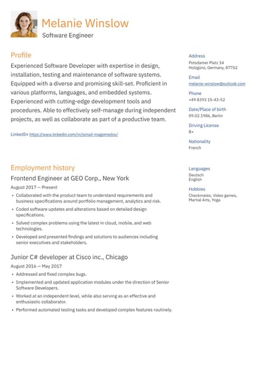 Google docs CV template Two column ATS