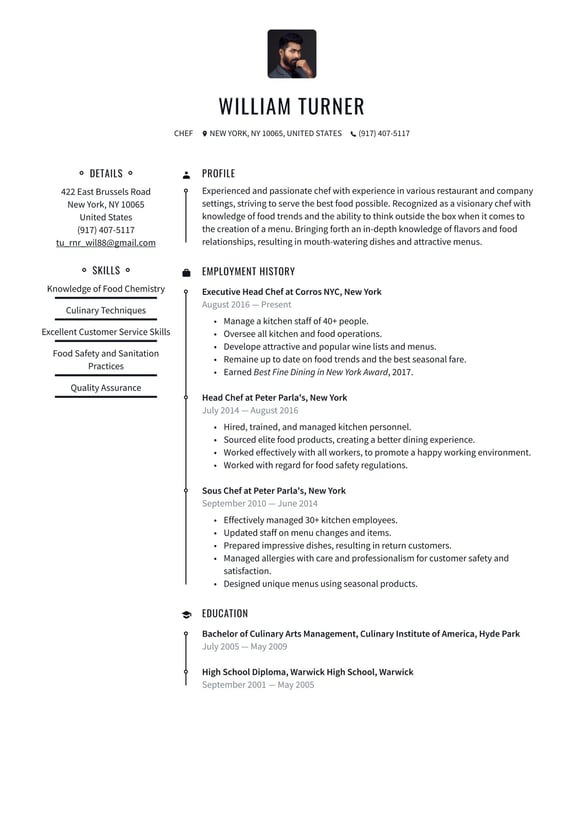 Chef resume example