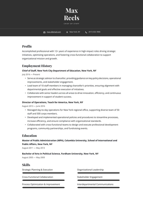 Chief of Staff resume example
