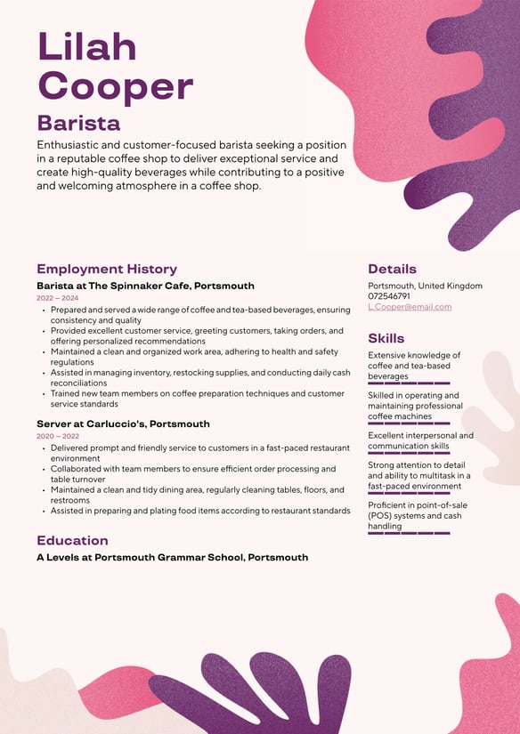 Coffee Shop & Cafe resume example