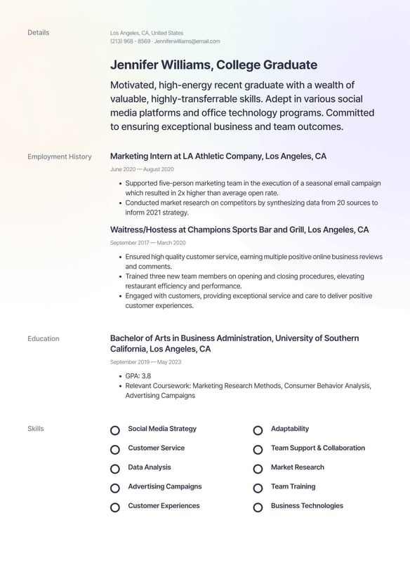 College Graduate resume example