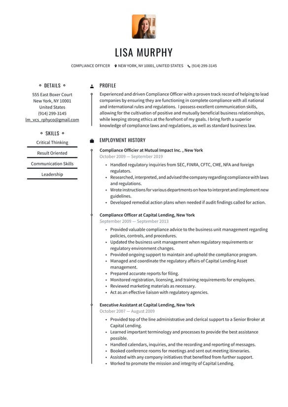 Compliance Officer resume example