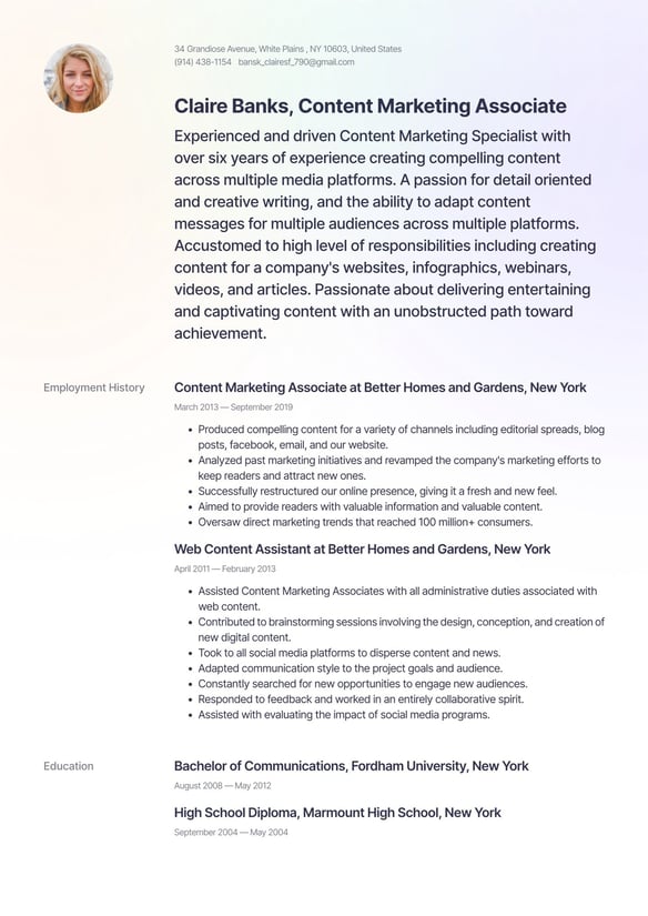 Content Marketing Associate resume example