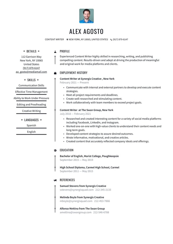 Content Writer resume example