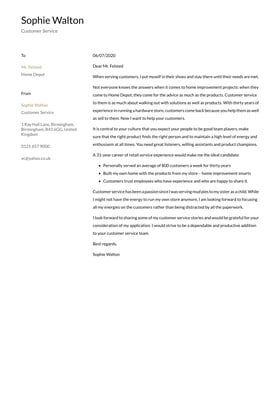 Customer Service Representative cover letter example