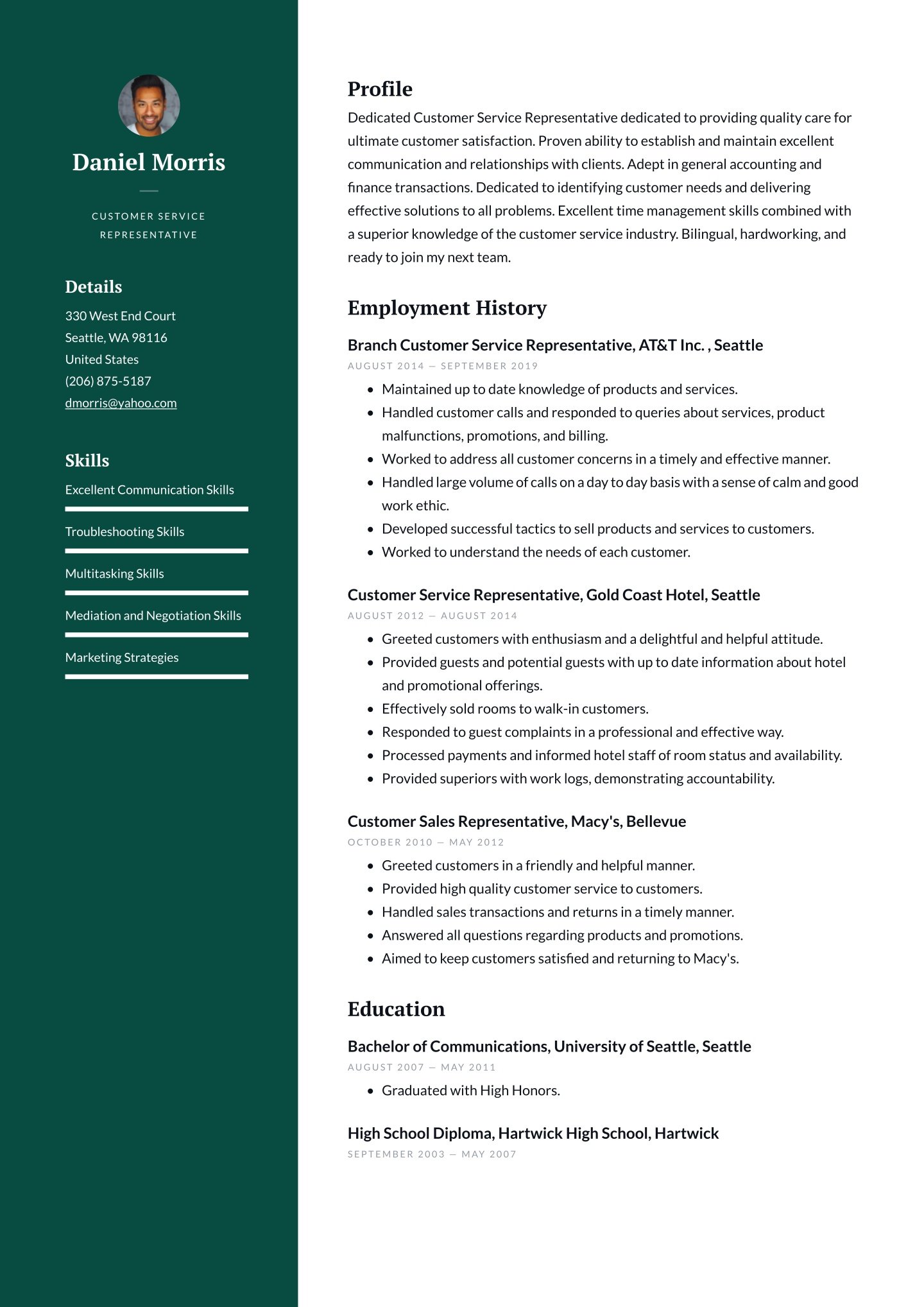 Mid-career Customer Service Representative Translation missing: en.examples.cover_letter_example