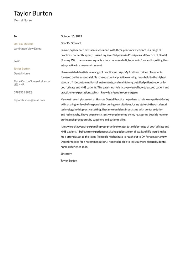 Dental Nurse cover_letter example