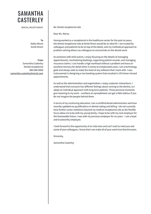 Dental Receptionist cover_letter example