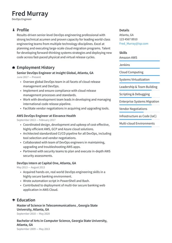 DevOps Engineer resume example