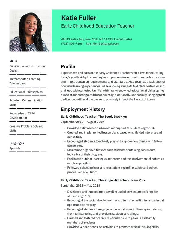 Early Childhood Educator resume example