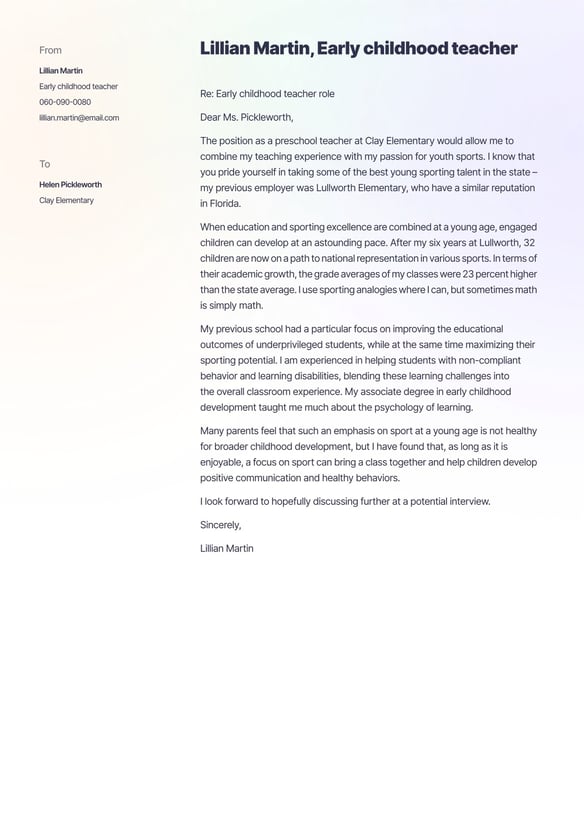 Early Childhood Teacher cover_letter example