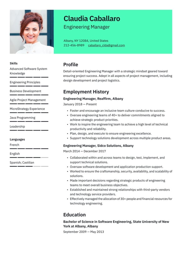 Engineering Manager resume example