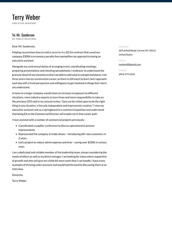 Executive Assistant cover_letter example