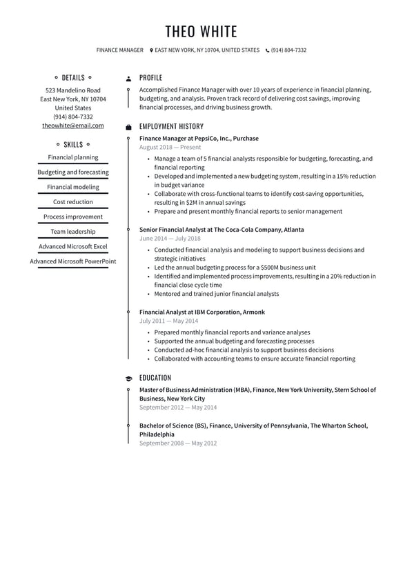 Finance Manager resume example