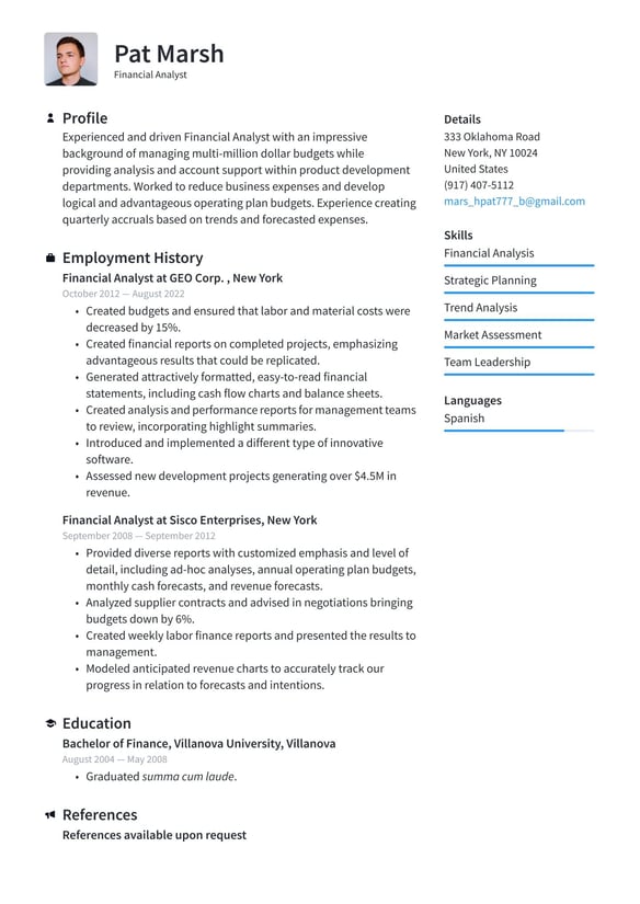 Financial Analyst resume example