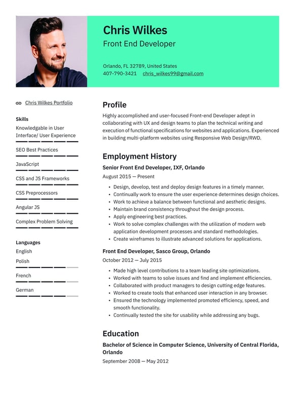 Front-end Developer resume example