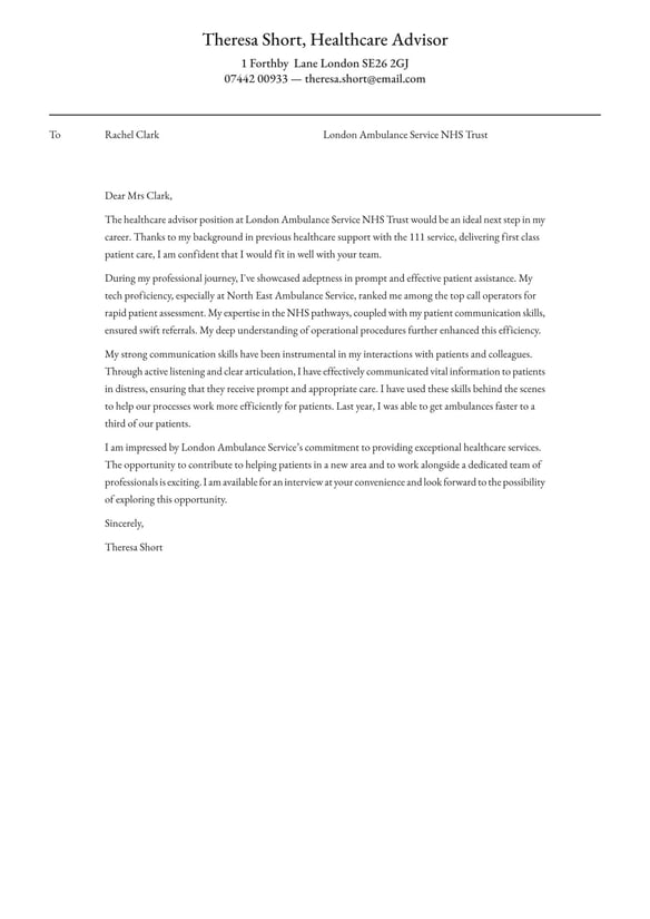 Healthcare Advisor cover_letter example