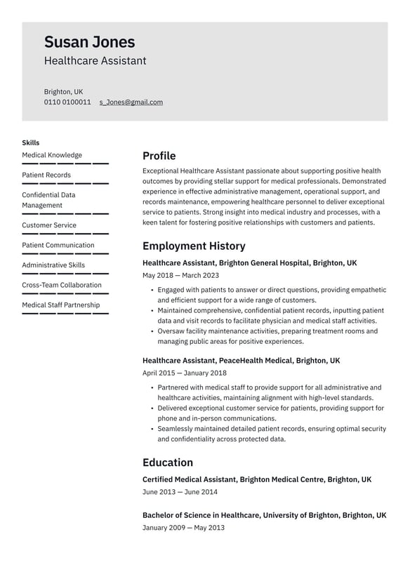 Healthcare Assistant resume example