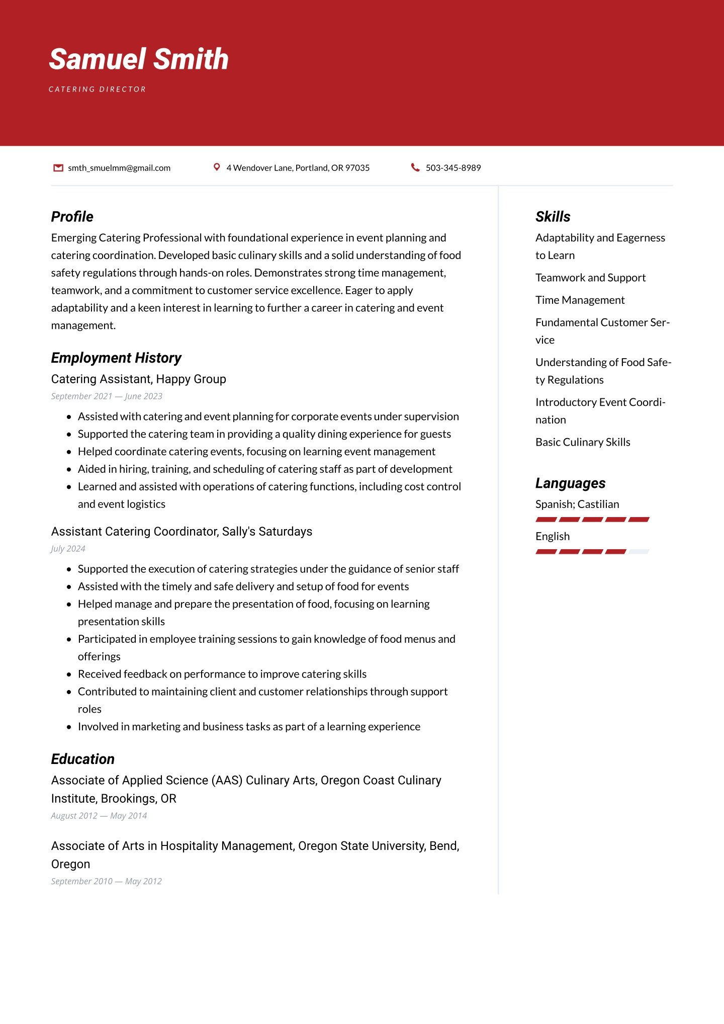 Entry-level Hospitality and catering Translation missing: en.examples.cover_letter_example