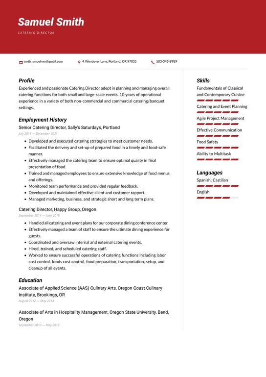 Hospitality and catering resume examples & templates