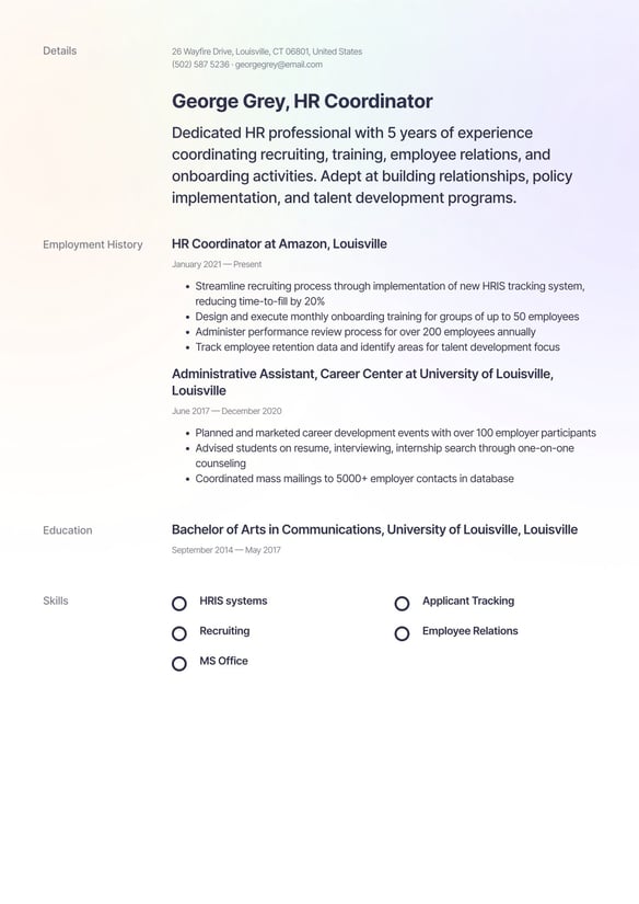 HR Coordinators resume example