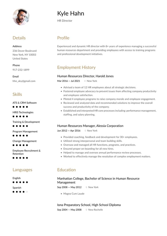 HR Director resume example