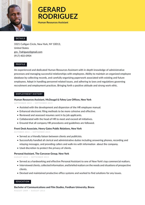 Human Resources Assistant resume example