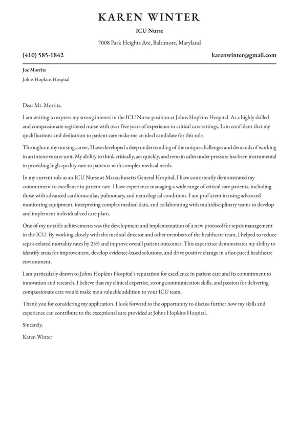 ICU Nurse cover_letter example