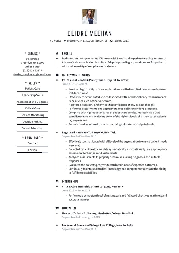 ICU Nurse resume example