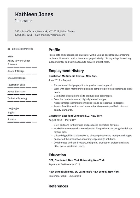 Illustrator resume example