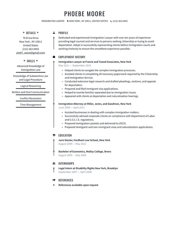 Immigration Lawyer resume example