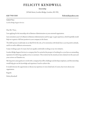 Internship cover letter example
