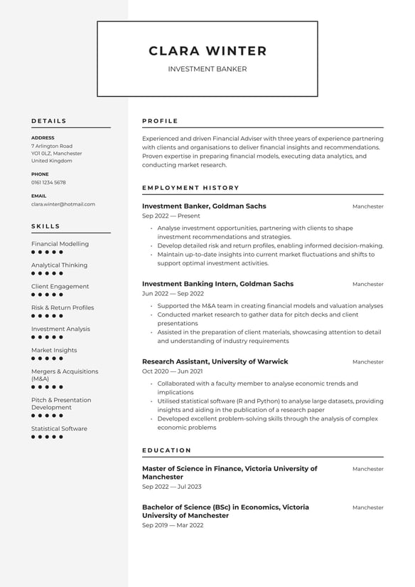 Investment Banker resume example