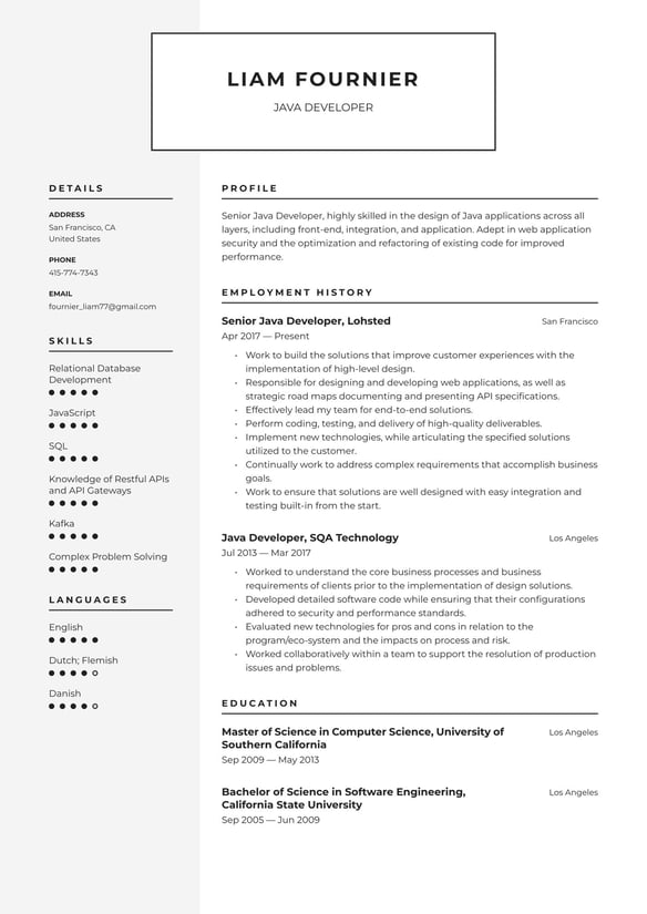 Java Developer resume example