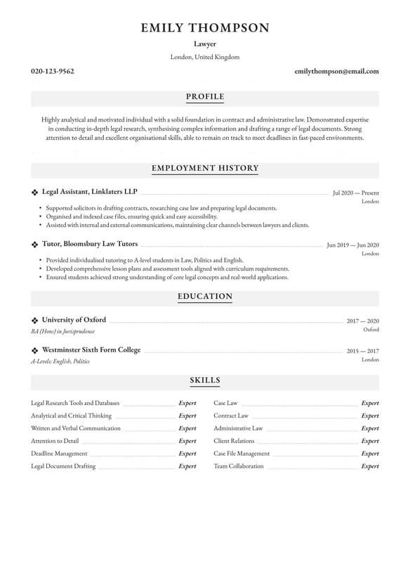 Law Student resume example
