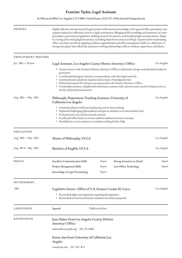 Legal Assistant resume example