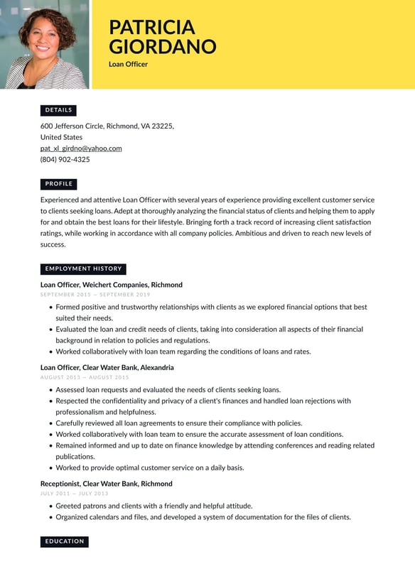 Loan Officer resume example