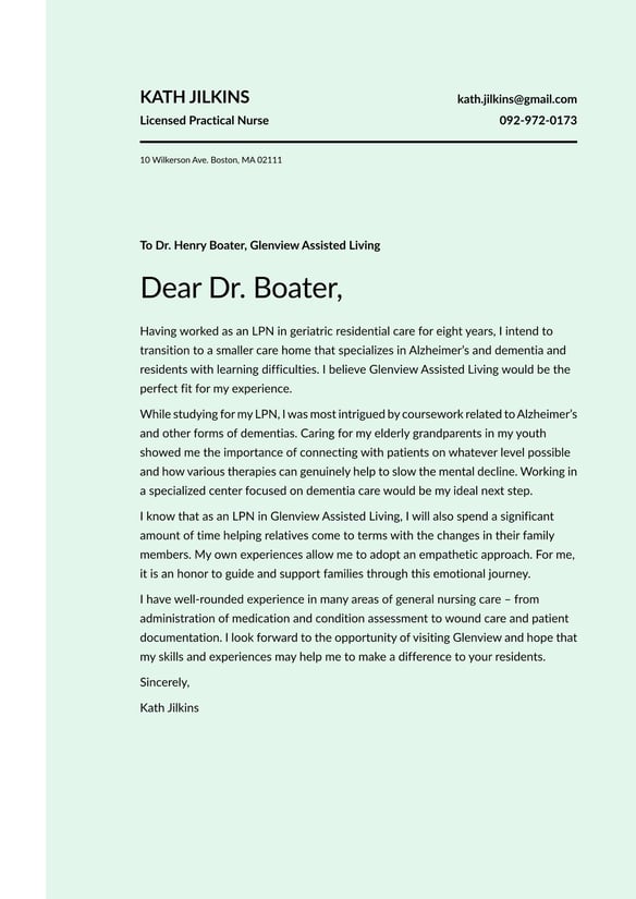 LPN (Licensed Practical Nurse) cover_letter example
