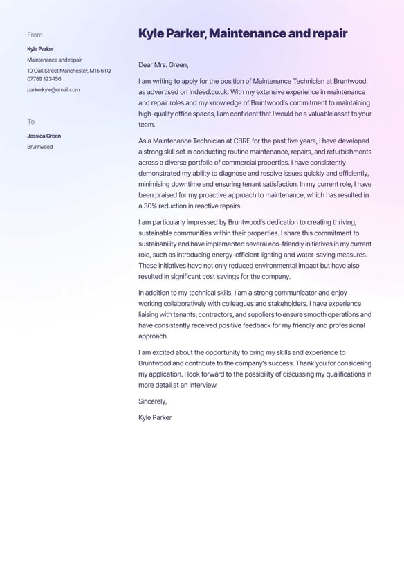 Maintenance and Repair cover_letter example